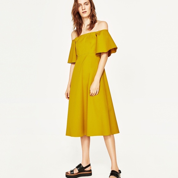 Zara Dresses & Skirts - NWT ZARA Marigold Midi Off The Shoulder Dress - Size Medium